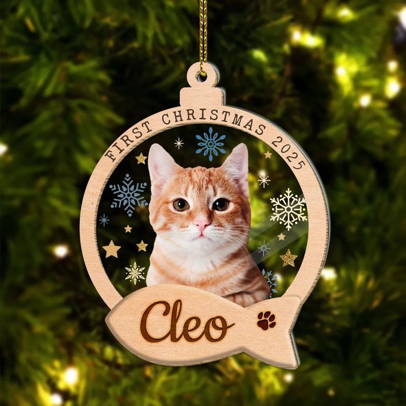 Personalized Cat Christmas Ornament, Pet Christmas Ornament, Pet Portrait Using Photo Ornament, First Christmas Ornament, Christmas Decor