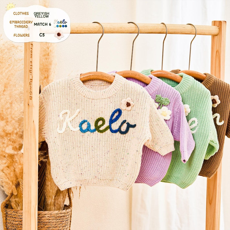 Personalized Baby Name Sweater - Custom Hand Embroidered Knit Jumper, Baby Girl Boy Clothes, First Birthday Gift, Baby Shower Present