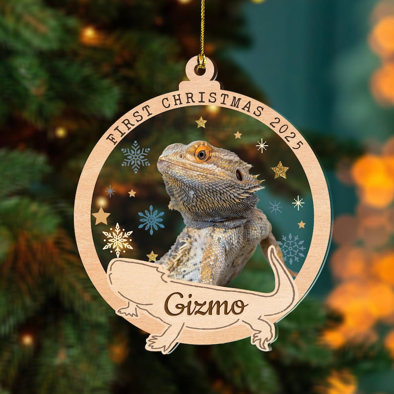 Personalized Bearded Dragon Christmas Ornament, Pet First Christmas Ornament, Pet Photo Ornament, Reptile Lover Gift, Christmas Decoration