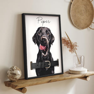 Custom Dog Memorial Frame with Pet Portrait & Collar Holder