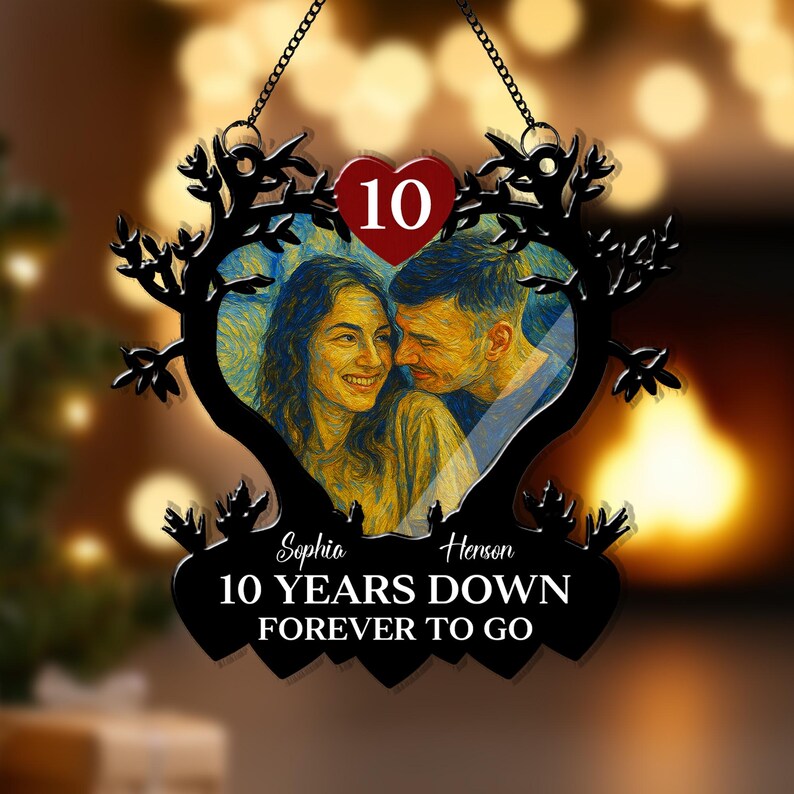 Custom Anniversary Wedding Couple 2 Layer Suncatcher, Parents Suncatcher Gift, Couple Keepsake Ornament, Wedding Gifts, Christmas Gift