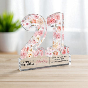 Personalised 21st Birthday Gift Plaque, Happy 21st Birthday Gift For Her, 21st Birthday Gifts, Pink Floral 21st Gift, Gift for Her
