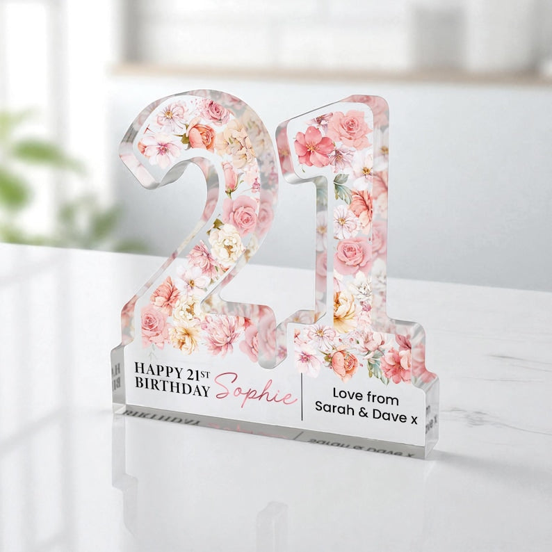 Personalised 21st Birthday Gift Plaque, Happy 21st Birthday Gift For Her, 21st Birthday Gifts, Pink Floral 21st Gift, Gift for Her