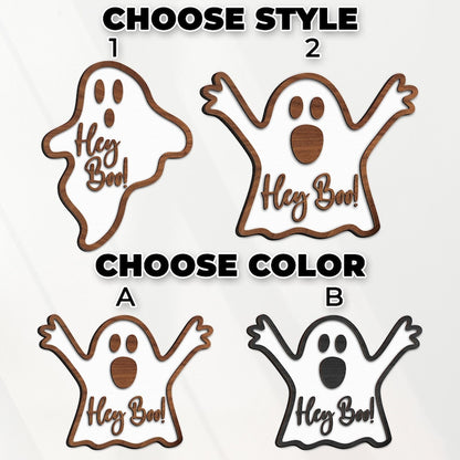 3D Wooden Ghost Door Hanger: 'Hey Boo' Halloween Sign