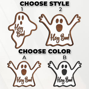 3D Wooden Ghost Door Hanger: 'Hey Boo' Halloween Sign