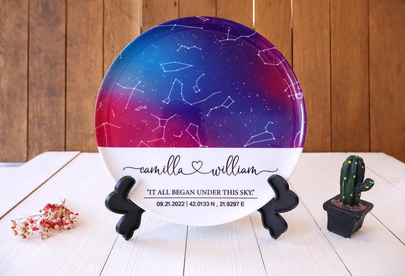 Custom Star Map Porcelain Plate - Unique Gift for Weddings and Engagement - Personalized Constellation Map - Anniversary Gifts for Him Her