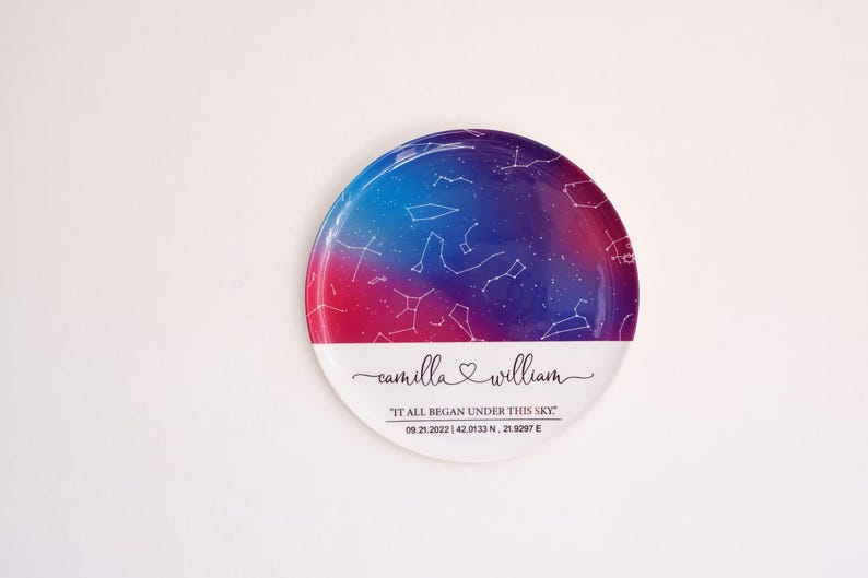 Custom Star Map Porcelain Plate - Unique Gift for Weddings and Engagement - Personalized Constellation Map - Anniversary Gifts for Him Her