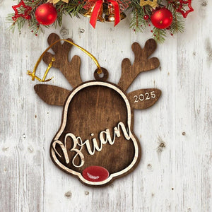 Personalized Reindeer Santa Ornament, Rudolph Ornament, Custom Name Ornament, Kids Christmas Gift, Family Ornament, Christmas Decoration