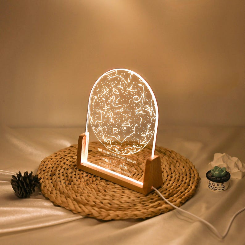 Personalized Star Map Night Light, Location Map with Name Lamp, Star and City Map Plaque, Engagement Constellation Lamp, Star Map by Date