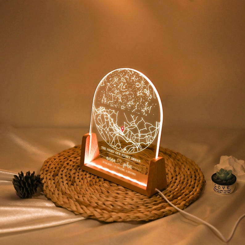 Personalized Star Map Night Light, Location Map with Name Lamp, Star and City Map Plaque, Engagement Constellation Lamp, Star Map by Date