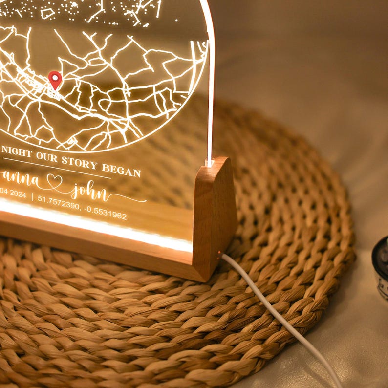 Personalized Star Map Night Light, Location Map with Name Lamp, Star and City Map Plaque, Engagement Constellation Lamp, Star Map by Date