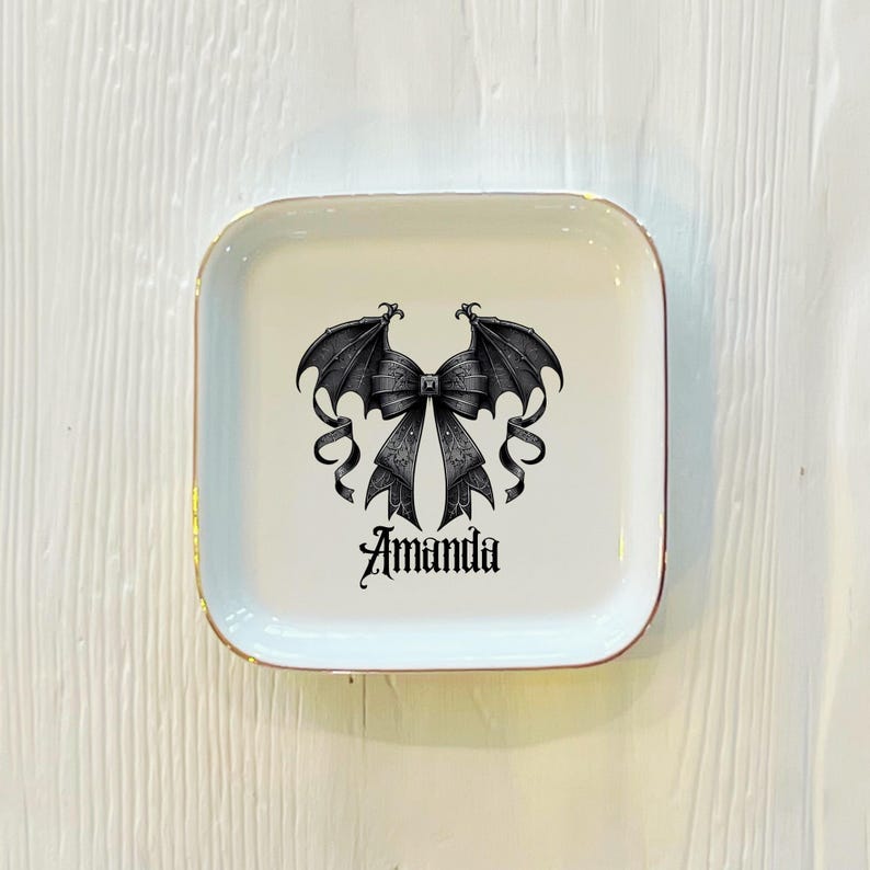 Dark Romance Personalized Ring Dish | Halloween Gothic Custom Ceramic Trinket Ring Dish | Jewelry Dish | Gift For Her