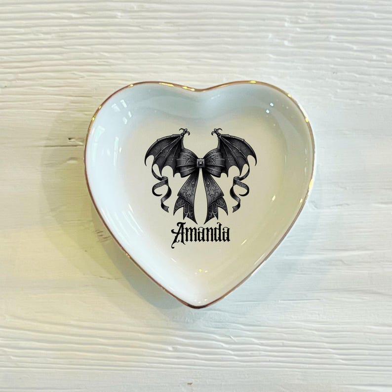 Dark Romance Personalized Ring Dish | Halloween Gothic Custom Ceramic Trinket Ring Dish | Jewelry Dish | Gift For Her
