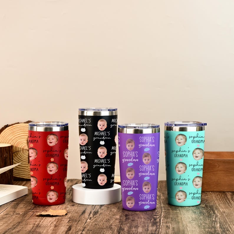 Personalized Photo Tumbler, Face Tumbler, Custom Photo Cup Gift for Mom, Gift for Grandma, Nana Gift for Gigi, Baby Face Tumbler
