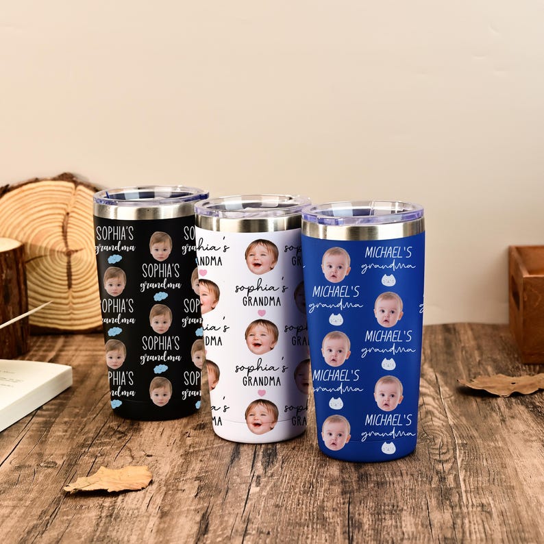 Personalized Photo Tumbler, Face Tumbler, Custom Photo Cup Gift for Mom, Gift for Grandma, Nana Gift for Gigi, Baby Face Tumbler