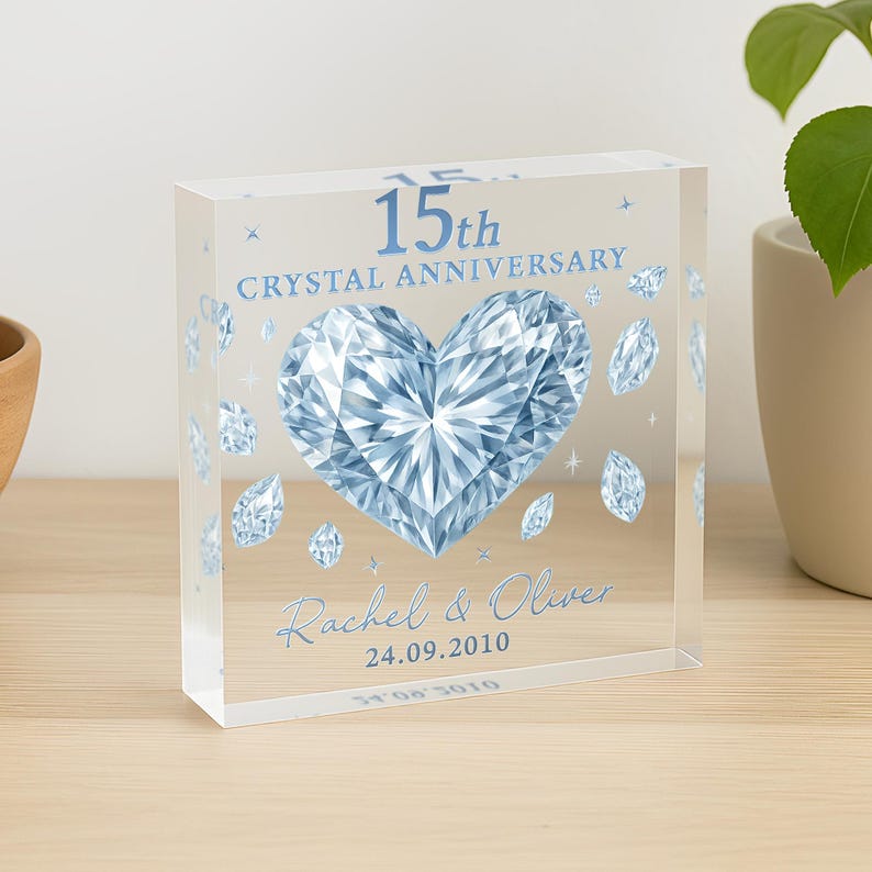 Personalised 15th Anniversary Gift, Crystal 15th Anniversary Plaque, Anniversary Gift, 15th Anniversary Gift Husband Wife Parents, 15 Years