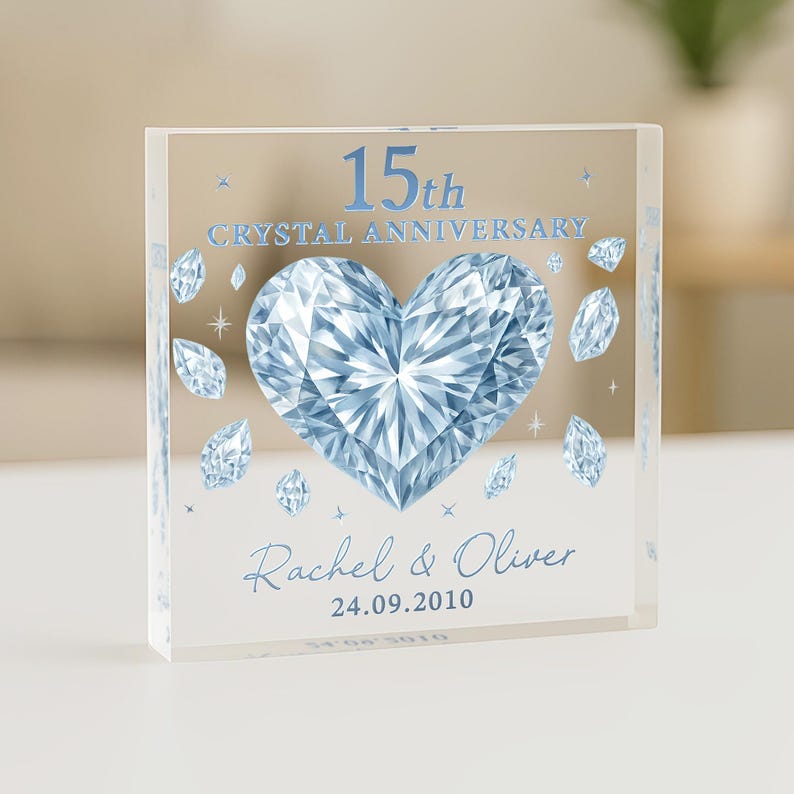 Personalised 15th Anniversary Gift, Crystal 15th Anniversary Plaque, Anniversary Gift, 15th Anniversary Gift Husband Wife Parents, 15 Years
