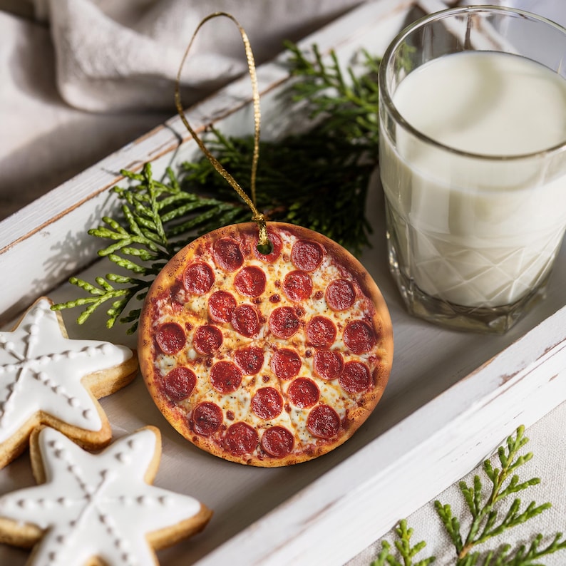Pizza Christmas Custom Ornament, Funny Foodie Ornament, White Elephant Gift, Stocking Stuffer for Pizza Lovers, New York & Chicago Kitchen Decor