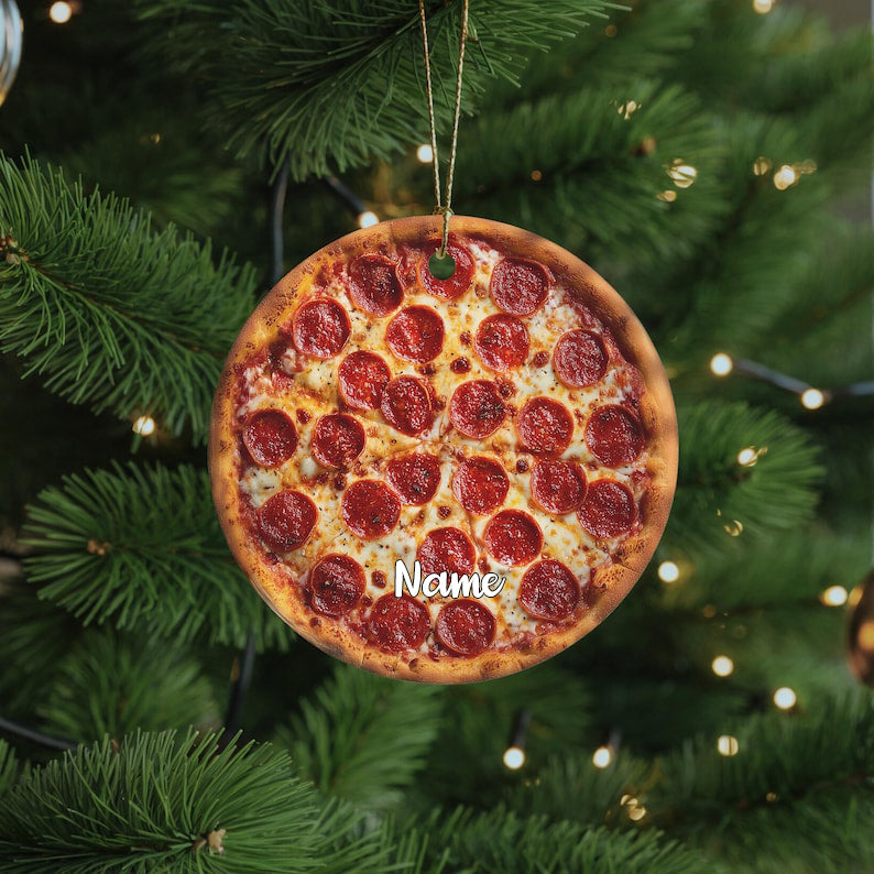 Pizza Christmas Custom Ornament, Funny Foodie Ornament, White Elephant Gift, Stocking Stuffer for Pizza Lovers, New York & Chicago Kitchen Decor