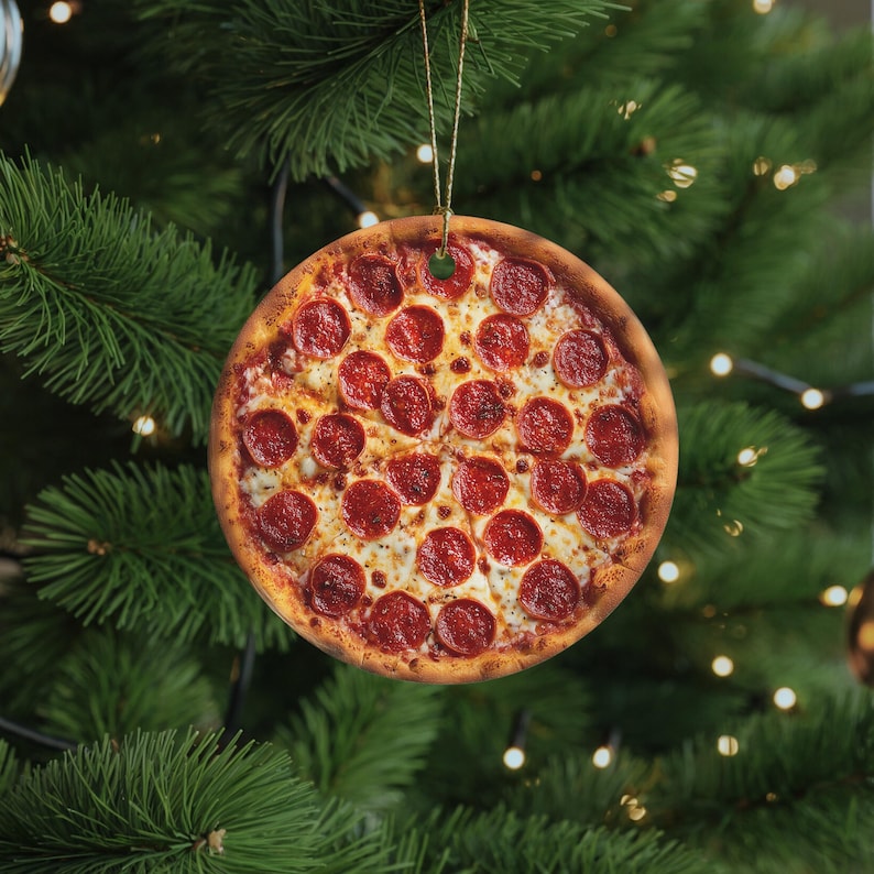 Pizza Christmas Ornament, Funny Foodie Ornament, White Elephant Gift, Stocking Stuffer for Pizza Lovers, New York & Chicago Kitchen Decor