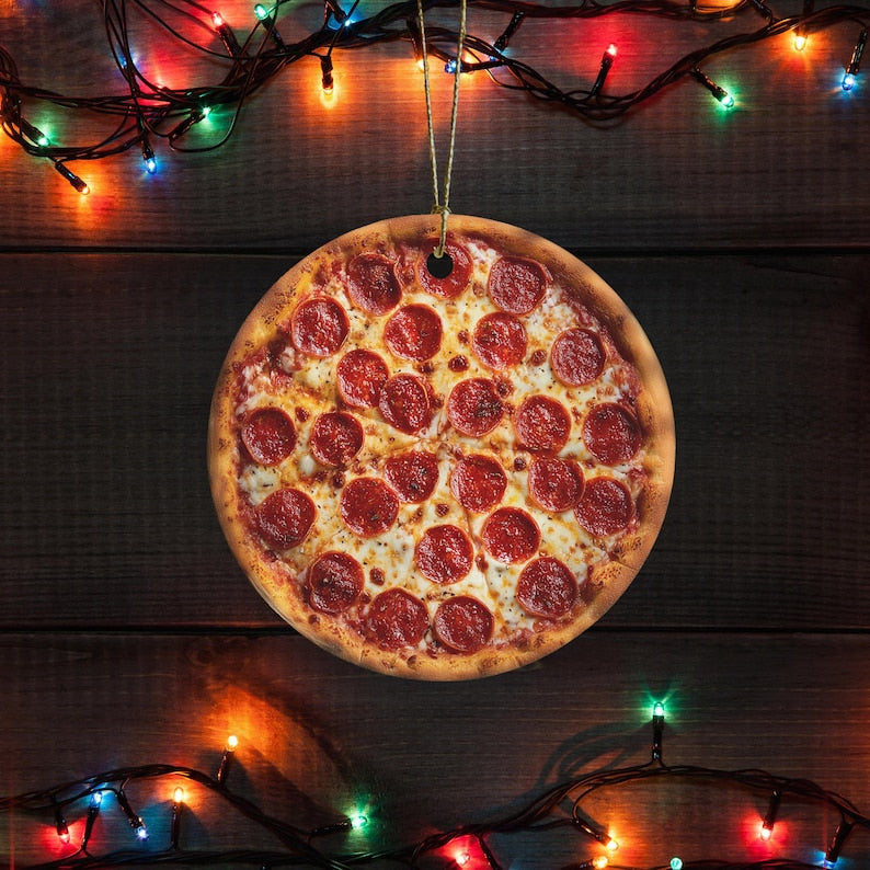 Pizza Christmas Ornament, Funny Foodie Ornament, White Elephant Gift, Stocking Stuffer for Pizza Lovers, New York & Chicago Kitchen Decor