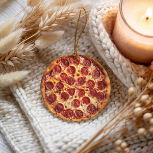 Pizza Christmas Custom Ornament, Funny Foodie Ornament, White Elephant Gift, Stocking Stuffer for Pizza Lovers, New York & Chicago Kitchen Decor