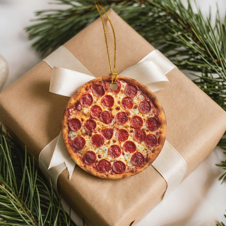 Pizza Christmas Ornament, Funny Foodie Ornament, White Elephant Gift, Stocking Stuffer for Pizza Lovers, New York & Chicago Kitchen Decor