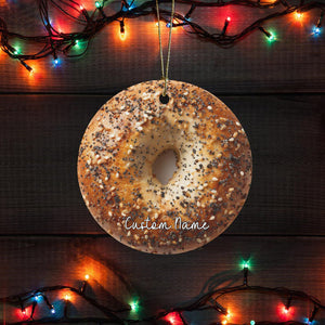 Bagel Ornament, Funny Foodie, NYC Host Gift, Christmas or Hanukkah Ornament, Stoner White Elephant Stocking Stuffer for Bagel Lover, Present