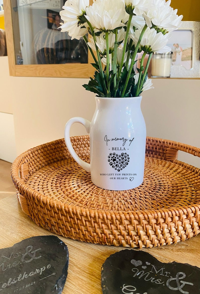 Pet Memorial Flower Vase - Personalised Pet Loss Gift - Paw Prints On Our Hearts - Bereavement Keepsake - Dog Remembrance Gift - Pet Loss