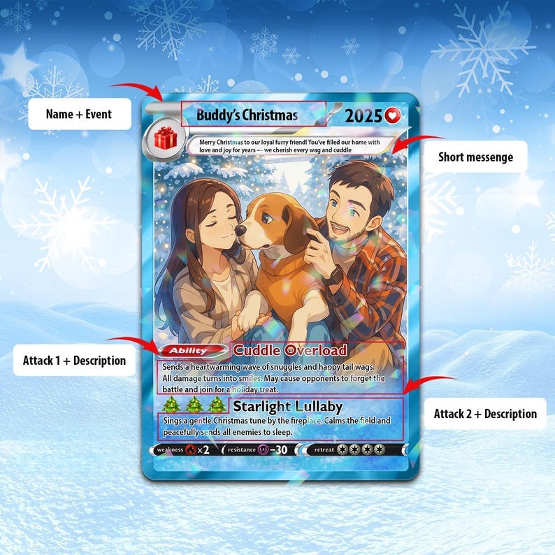 Custom Pet Poke Christmas Card, Pet Poke Card with Dog Portrait Photo, Personalized Acrylic Card for Pet, Poke Trading Card, Christmas Gift