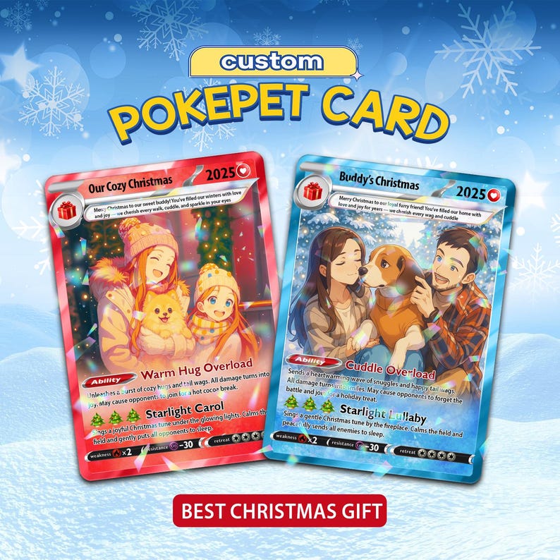 Custom Pet Poke Christmas Card, Pet Poke Card with Dog Portrait Photo, Personalized Acrylic Card for Pet, Poke Trading Card, Christmas Gift