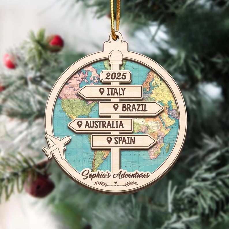 Personalized Travel Adventure Ornament, Custom Traveling Destination Ornament, Couple Traveling Destination, Travel Gift, Christmas Gift