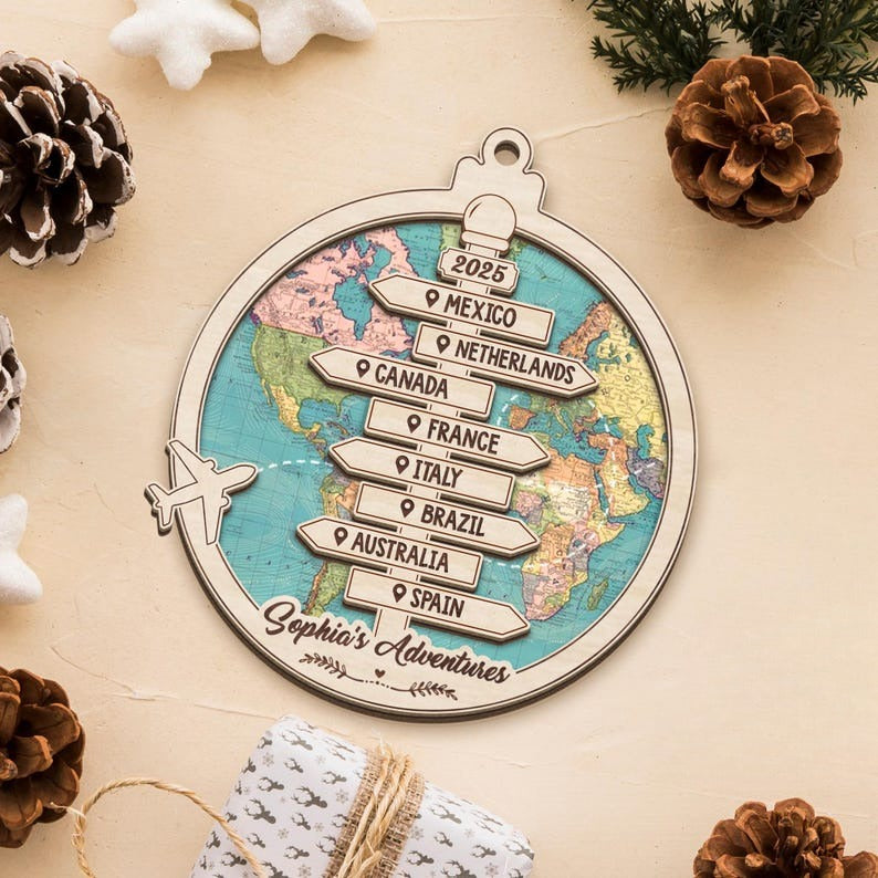 Personalized Travel Adventure Ornament, Custom Traveling Destination Ornament, Couple Traveling Destination, Travel Gift, Christmas Gift