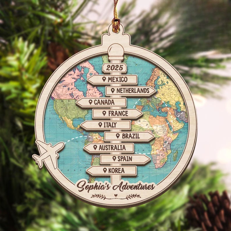 Personalized Travel Adventure Ornament, Custom Traveling Destination Ornament, Couple Traveling Destination, Travel Gift, Christmas Gift