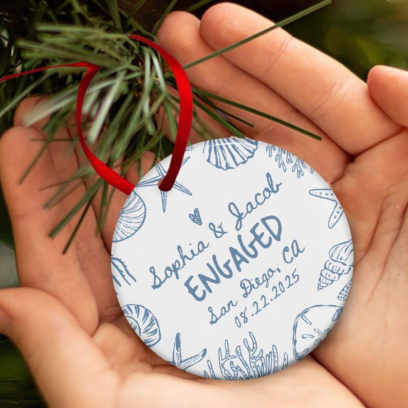 Beach Engaged Ornament, Engagement Christmas Ornament Gift, Engagement Party Gift, Personalized Engagement Gift, Gift For Newly Engaged