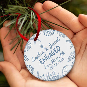 Beach Engaged Ornament, Engagement Christmas Ornament Gift, Engagement Party Gift, Personalized Engagement Gift, Gift For Newly Engaged
