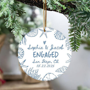 Beach Engaged Ornament, Engagement Christmas Ornament Gift, Engagement Party Gift, Personalized Engagement Gift, Gift For Newly Engaged