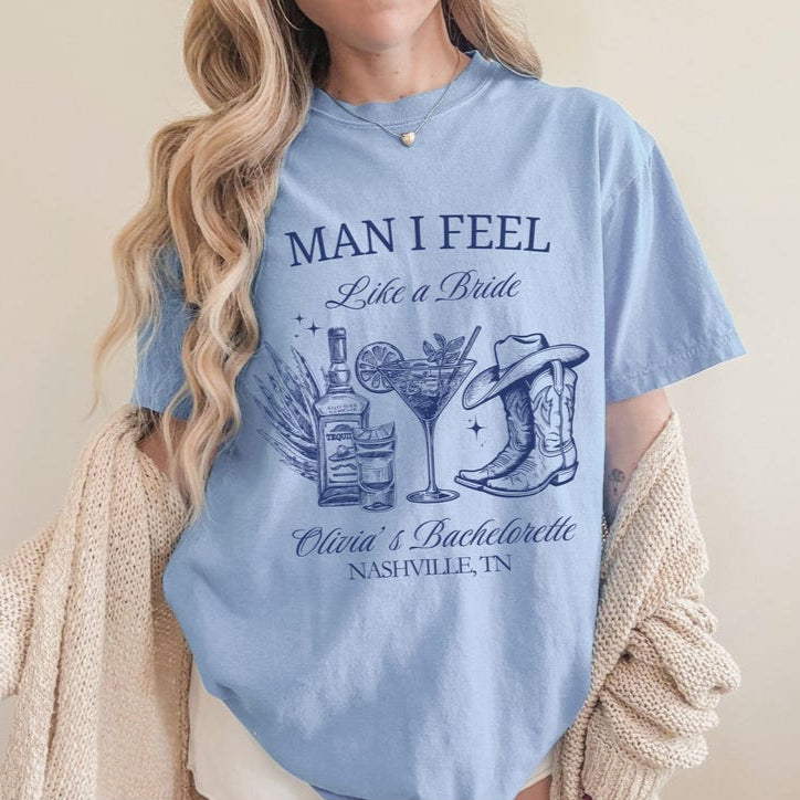 Bachelorette Party Shirts, Nashville Bachelorette, Man I Feel Like a Bride, Cowgirl Bach Party, Rodeo Bachelorette Shirts, Western Bride Tee