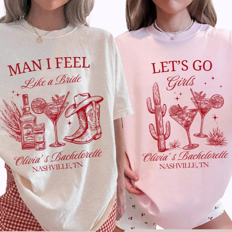 Bachelorette Party Shirts, Nashville Bachelorette, Man I Feel Like a Bride, Cowgirl Bach Party, Rodeo Bachelorette Shirts, Western Bride Tee