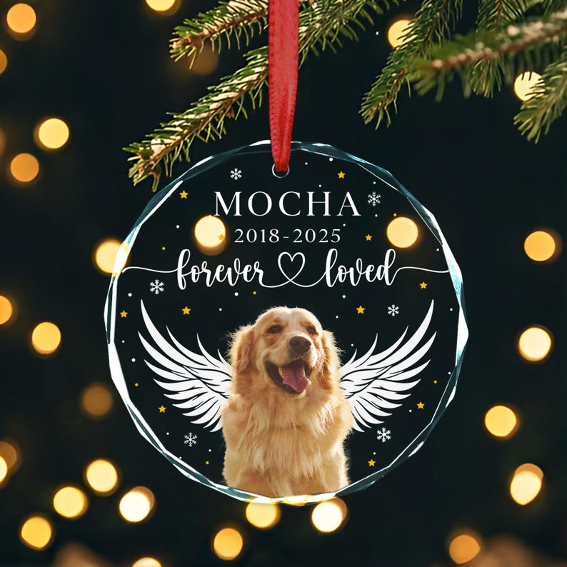 Personalized Pet Memorial Ornament, Custom Dog Photo Ornament, Cat Christmas Ornaments, Pet Memorial Keepsake, Forever Loved Sympathy Gift