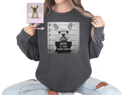 Custom Pet Mugshot T-Shirt or Sweatshirt, Personalized Dog/Cat Portrait