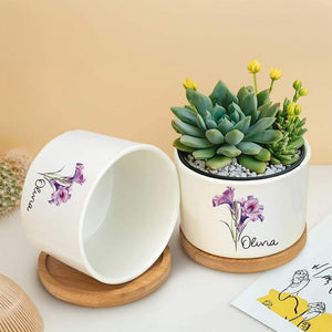 Custom Birth Month Flower Plant Pot, Personalized Name Planter, Birthday Flower Gift, Garden Gift For Her, Floral Garden Gift for Her