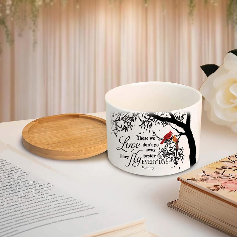 Memorial Plant Pot, Personalized Remembrance Planter with Cardinal Birds, Sympathy Gift for Loss of Loved One, Custom Quote Succulent Pot