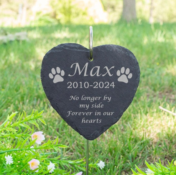 Engraved Pet Memorial Garden Stone with Stake, Custom Dog/Cat Loss Gift, Honor Your Beloved Pet, Personalized Outdoor Remembrance Gifts