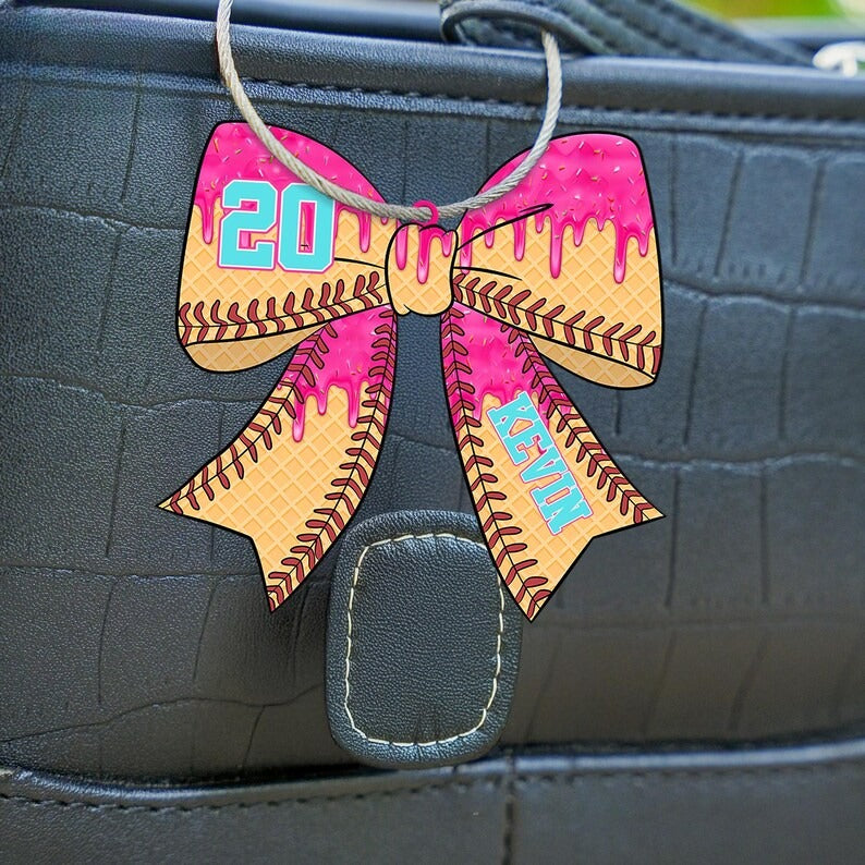 Personalized Girls Sports Bag Tag - Custom Name Tag with Bow - Cheer, Softball, Soccer, Basketball Gift, Softball Team Gifts, Gift For Her