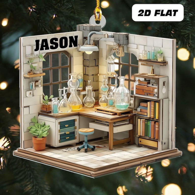 Personalized Science Lab Acrylic Christmas Ornament, Chemistry Classroom Decor, Lab Room Plastic Ornament, Gift For Scientists, Class Gift