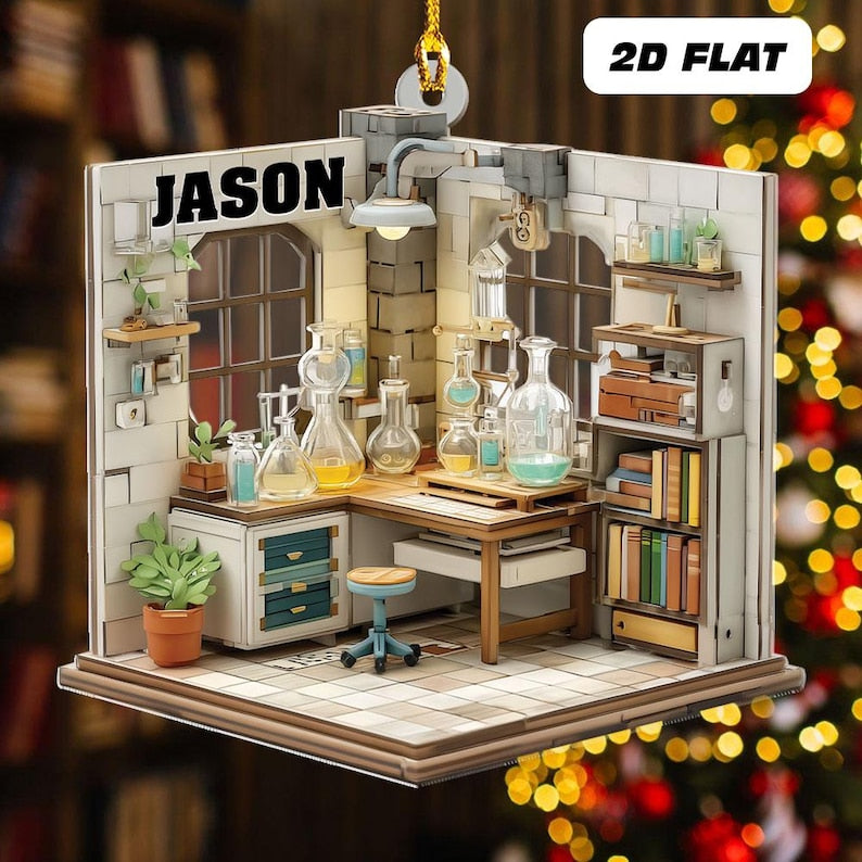 Personalized Science Lab Acrylic Christmas Ornament, Chemistry Classroom Decor, Lab Room Plastic Ornament, Gift For Scientists, Class Gift