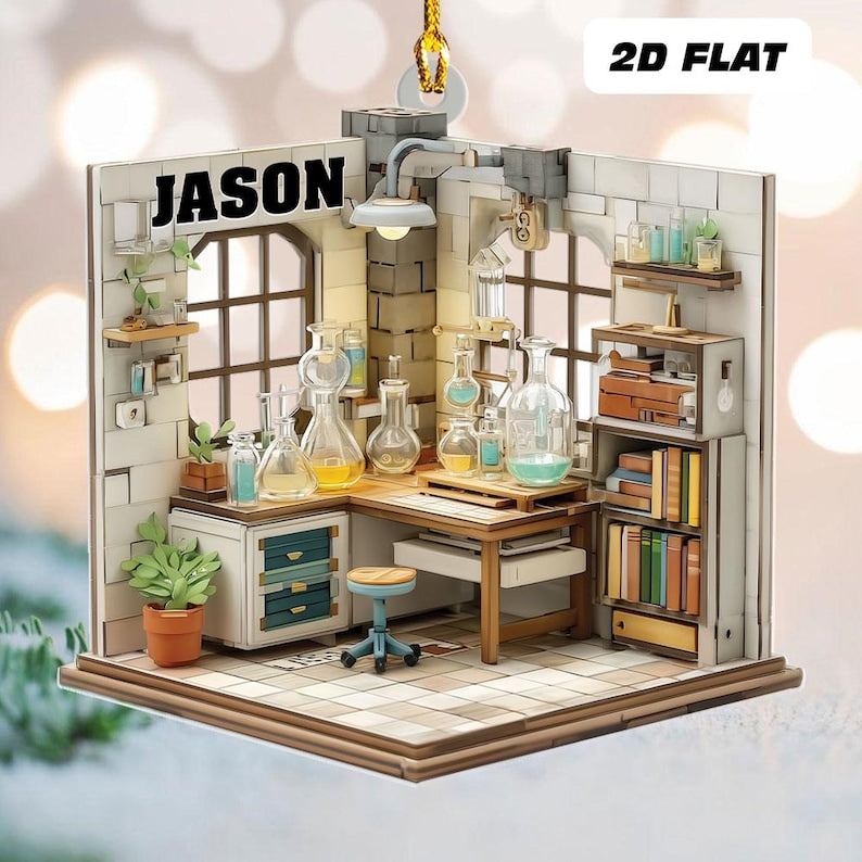 Personalized Science Lab Acrylic Christmas Ornament, Chemistry Classroom Decor, Lab Room Plastic Ornament, Gift For Scientists, Class Gift