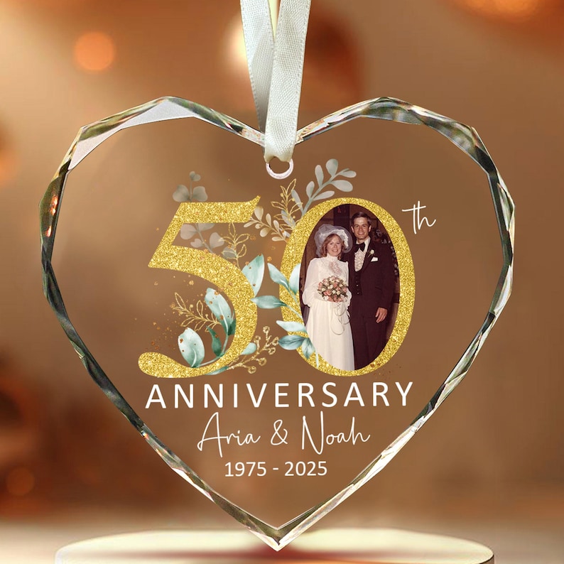 Personalized 50th Wedding Anniversary Ornament, Custom Wedding Photo Ornament, Anniversary Gift For Mom And Dad, Grandparents Christmas Gift