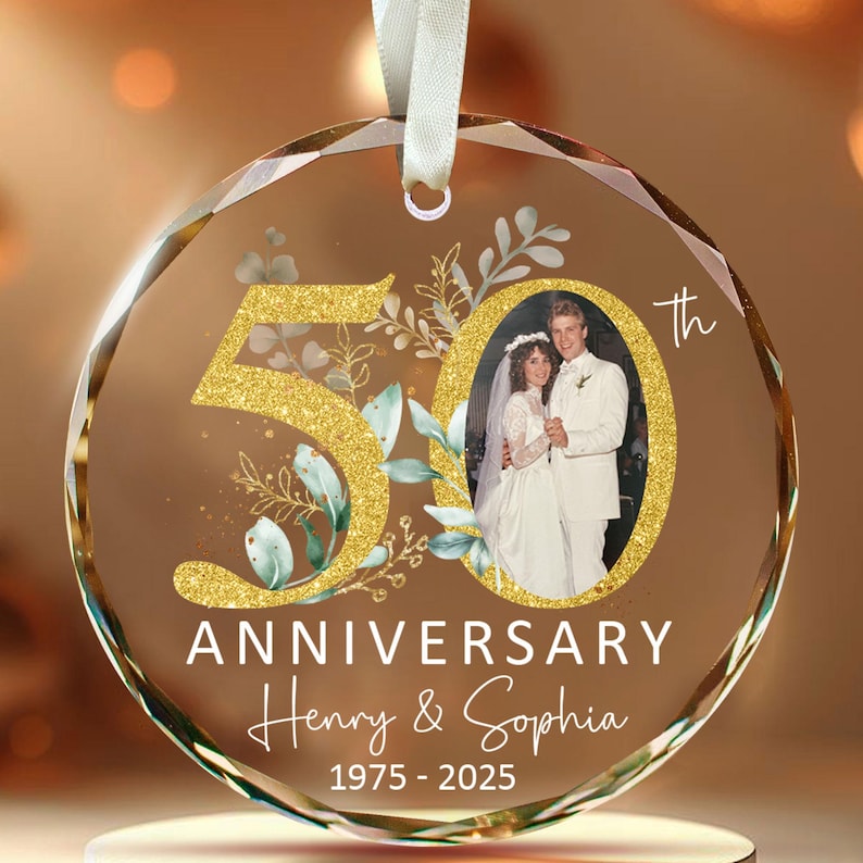 Personalized 50th Wedding Anniversary Ornament, Custom Wedding Photo Ornament, Anniversary Gift For Mom And Dad, Grandparents Christmas Gift